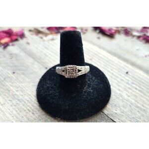 Vintage Style Diamond Sterling Princess Cut Pave Promise Engagement Ring SZ 7